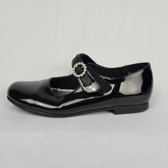 Rachel Shoes Girls 3M Black "Patent Leather Look" Rhinestone Hook Loop Closure - Picture 12 of 15